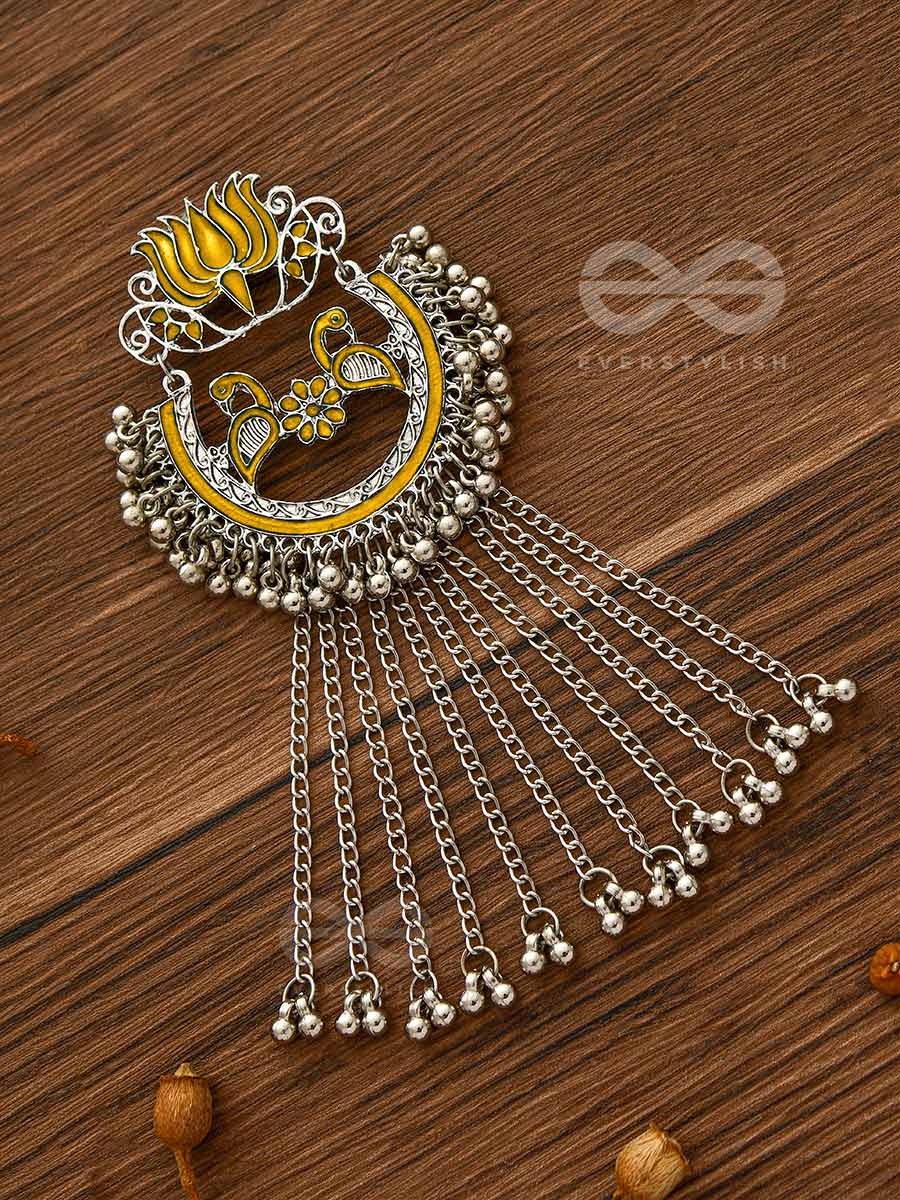 The Dangling Blooming Lotus - Statement Meenakari Earrings (Yellow)