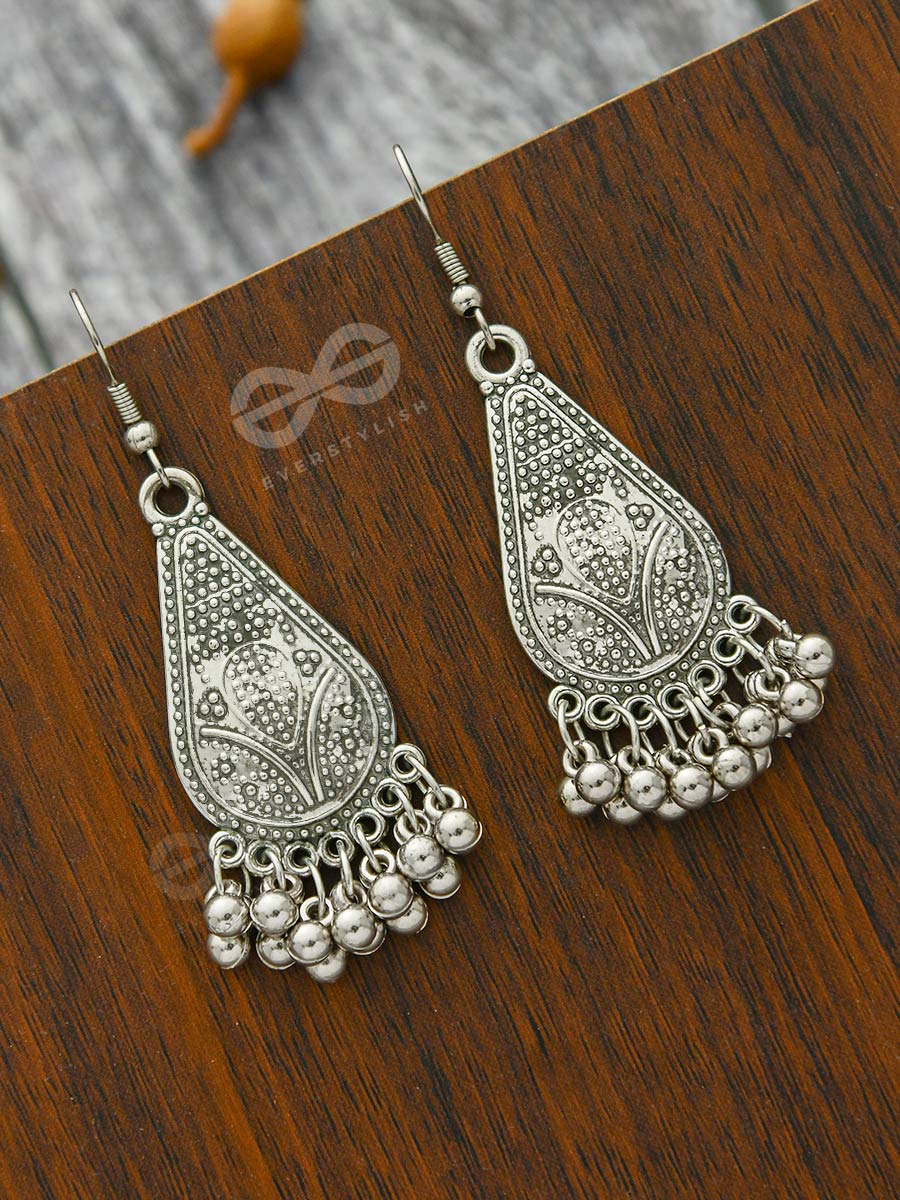 The Artsy Motif Teardrops - Oxidised Boho Earrings