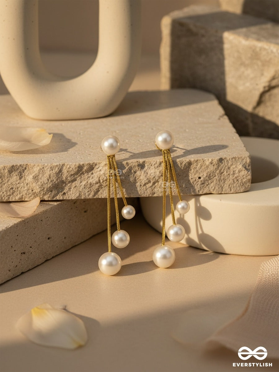 Raining Pearls- Golden Pearl Dangler Earrings