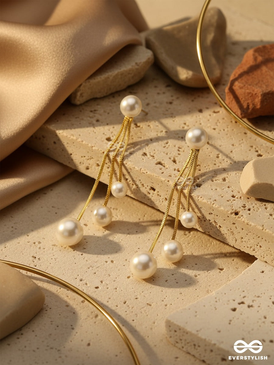 Raining Pearls- Golden Pearl Dangler Earrings