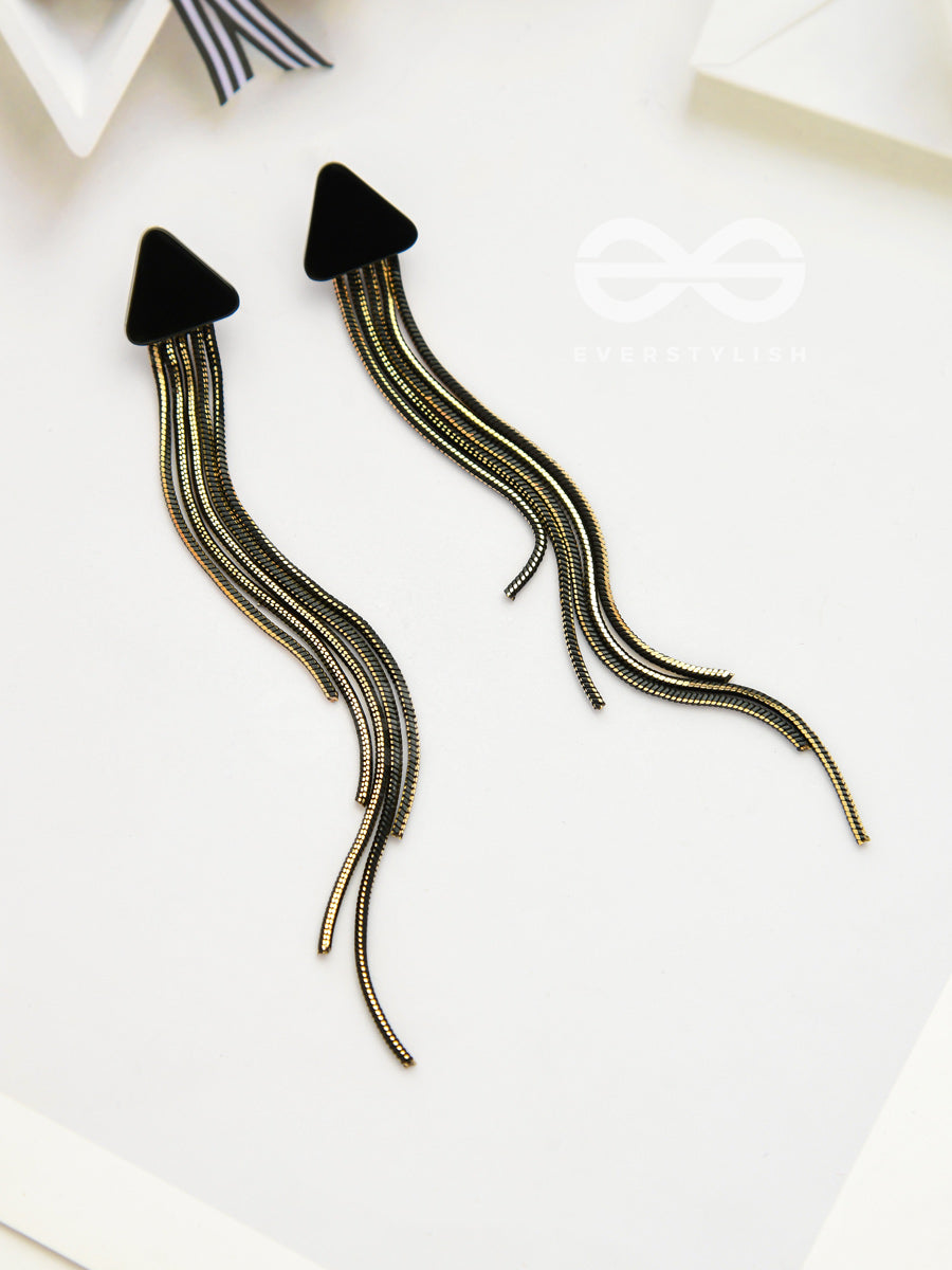 Dark Triad Cascades - Black Chain Dangler Earrings