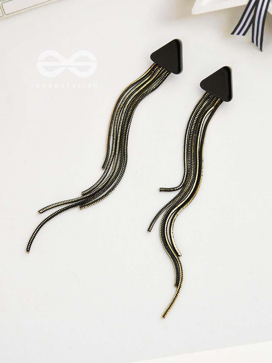 Dark Triad Cascades - Black Chain Dangler Earrings