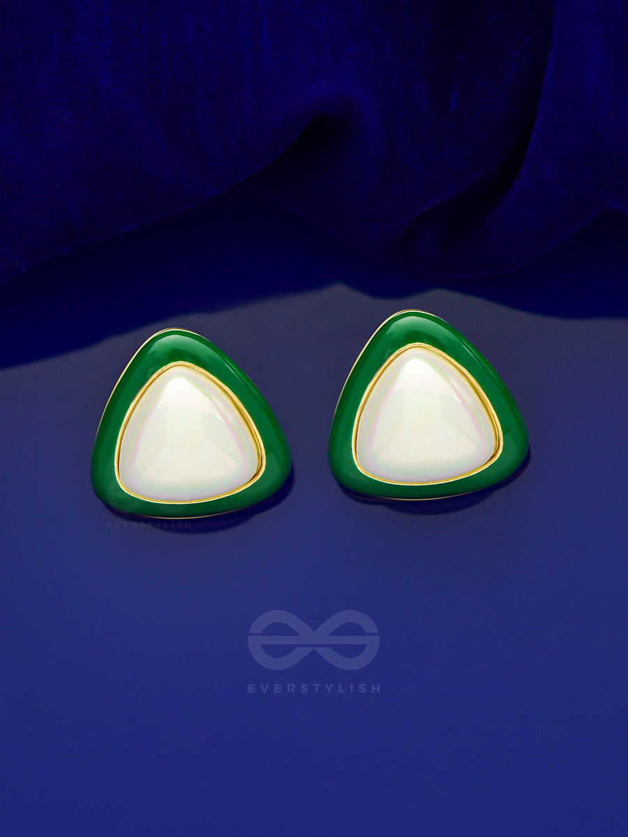 Emerald Drops- Green And White Stone Earrings
