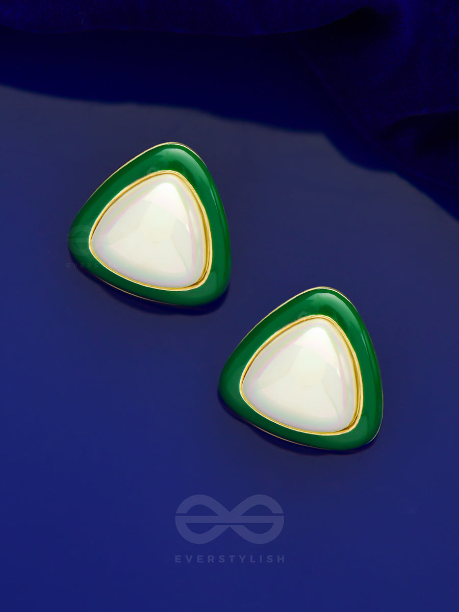 Emerald Drops- Green And White Stone Earrings