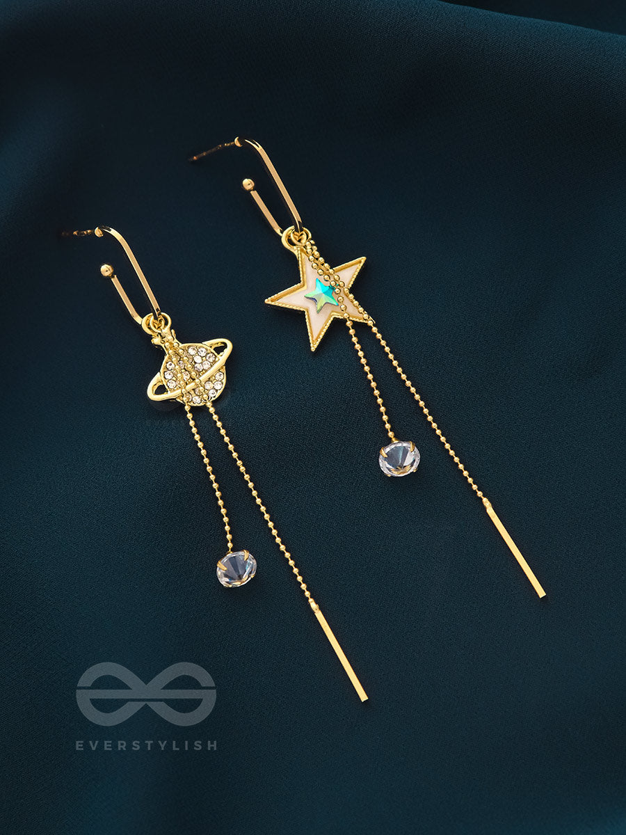 Celestial Serenade- Golden Rhinestones And Gemstones Earrings