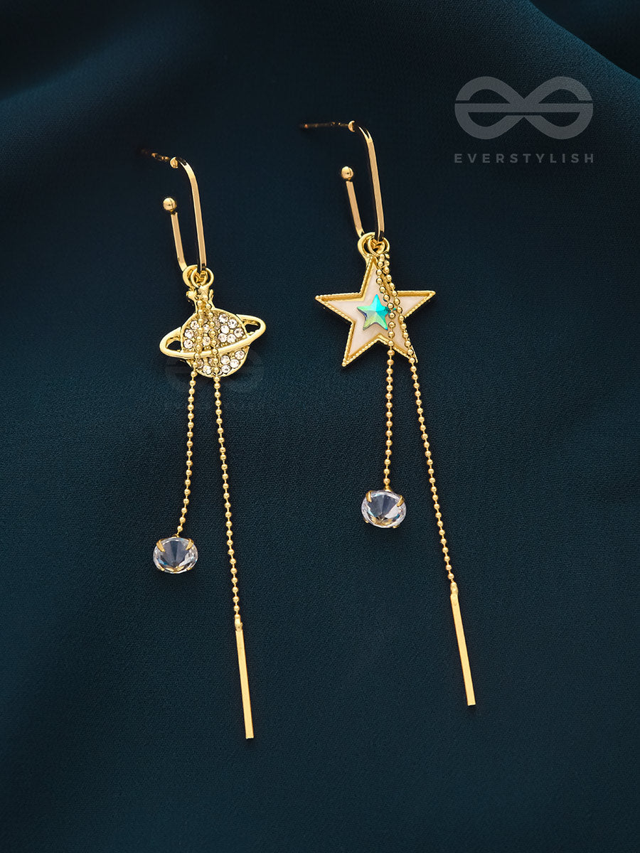 Celestial Serenade- Golden Rhinestones And Gemstones Earrings