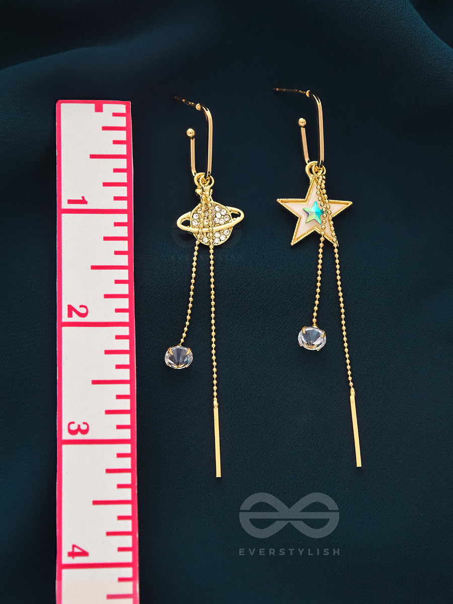 Celestial Serenade- Golden Rhinestones And Gemstones Earrings