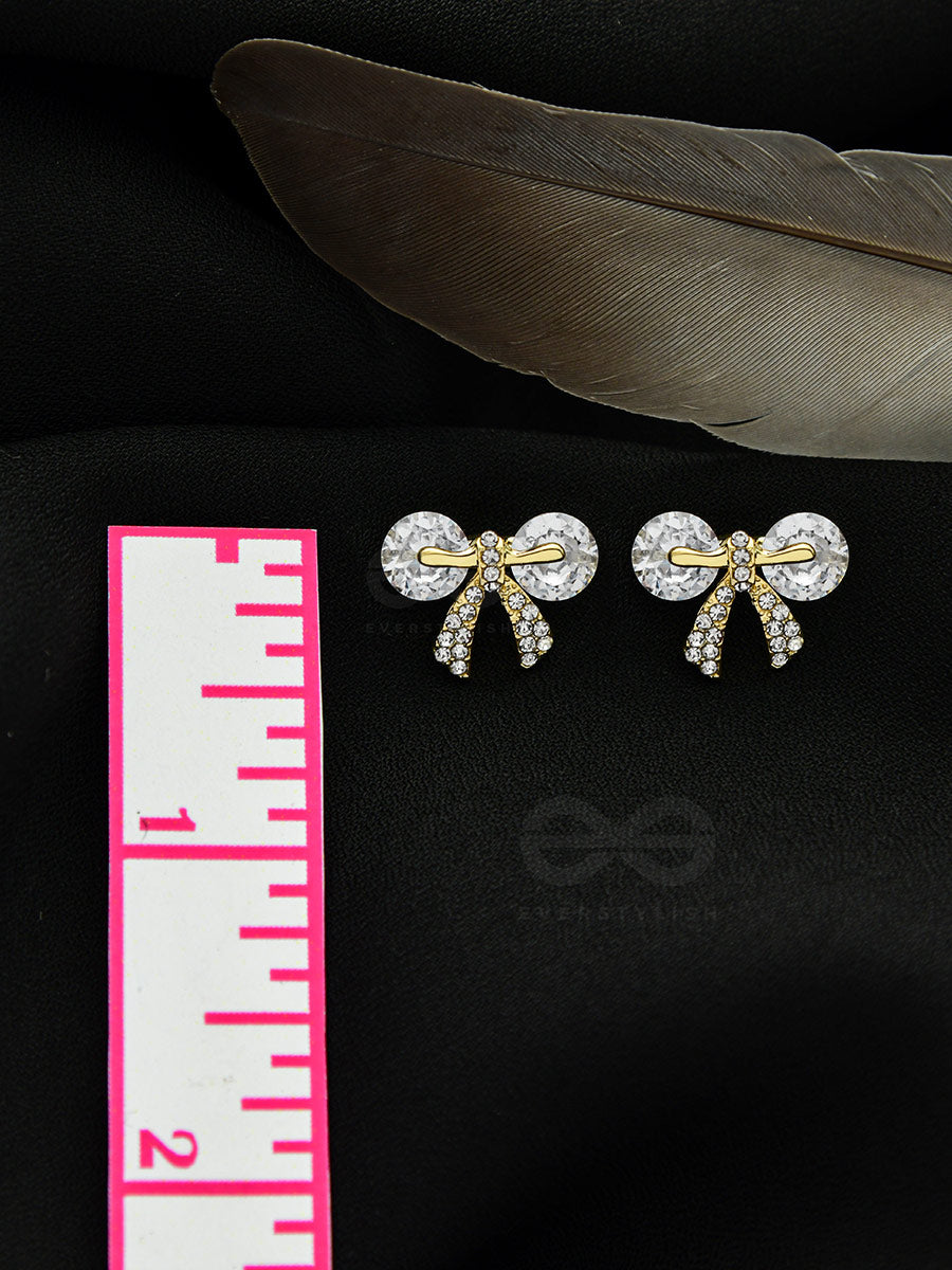 Radiant Ribbons- Gem Stones And Rhinestones Studded Golden Earrings