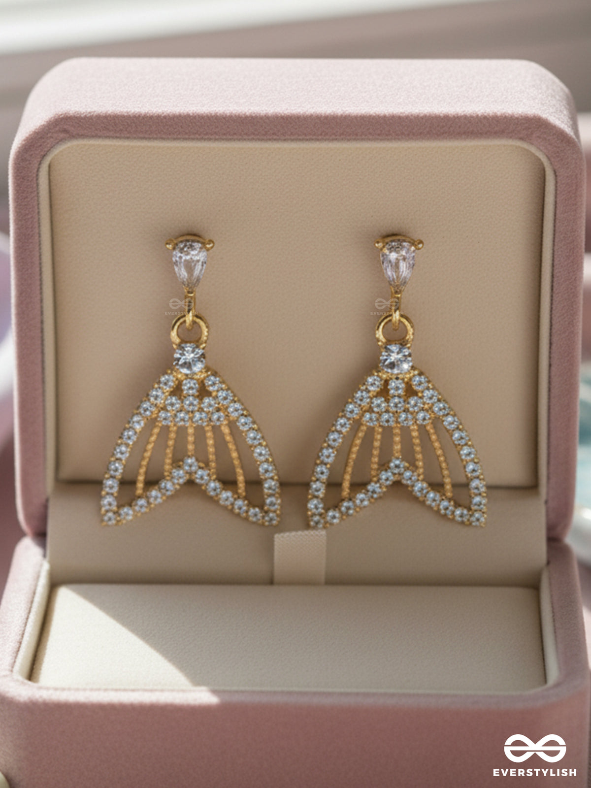 Sea Saga- Gem Stone And Rhinestones Studded Golden Earrings