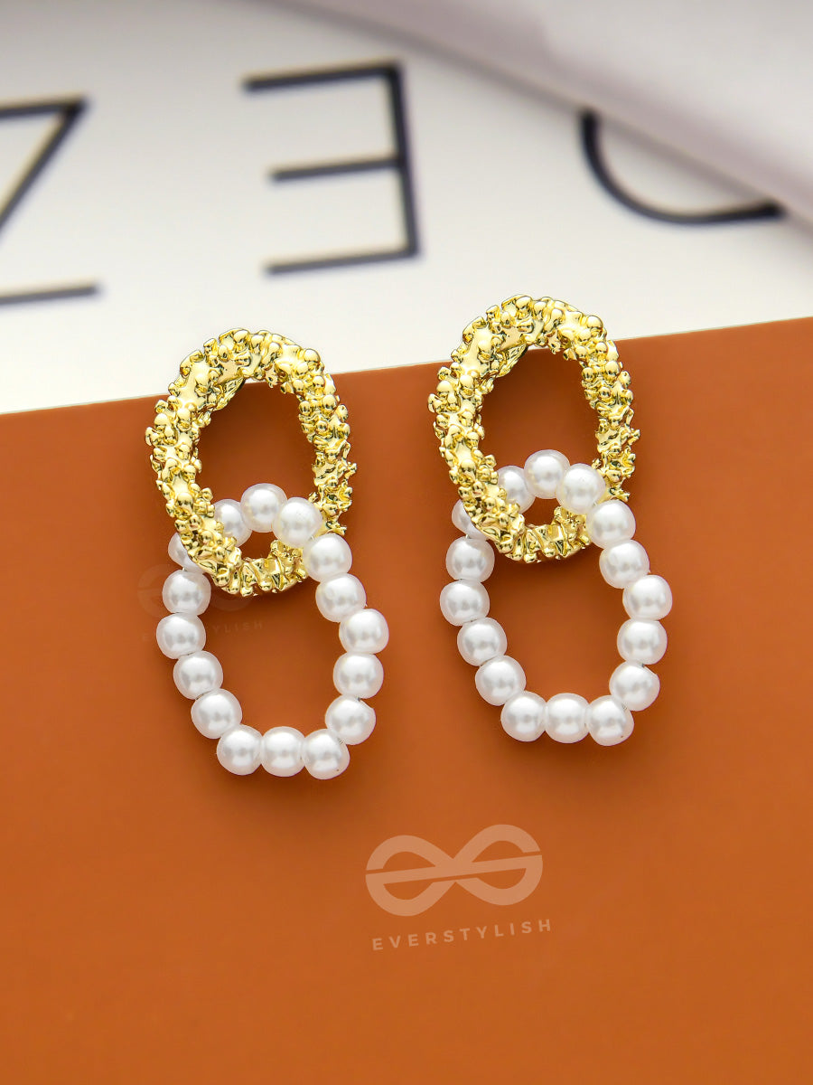 Sunny Melange- Golden And Pearls Entangled Hoops Earrings