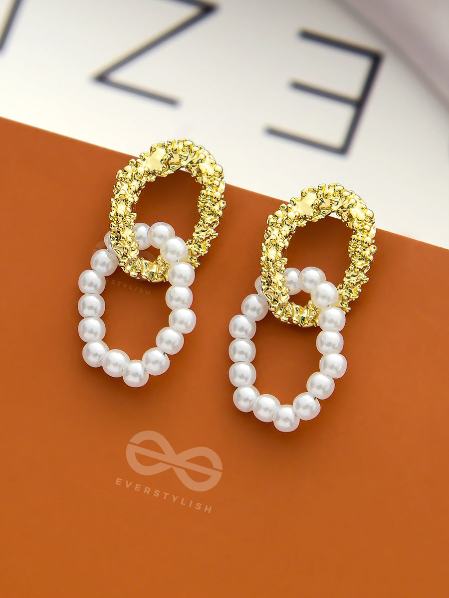 Sunny Melange- Golden And Pearls Entangled Hoops Earrings