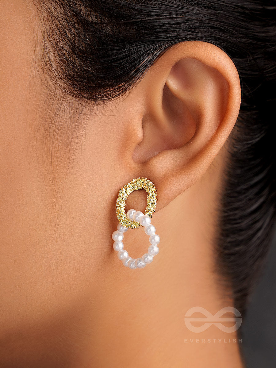 Sunny Melange- Golden And Pearls Entangled Hoops Earrings