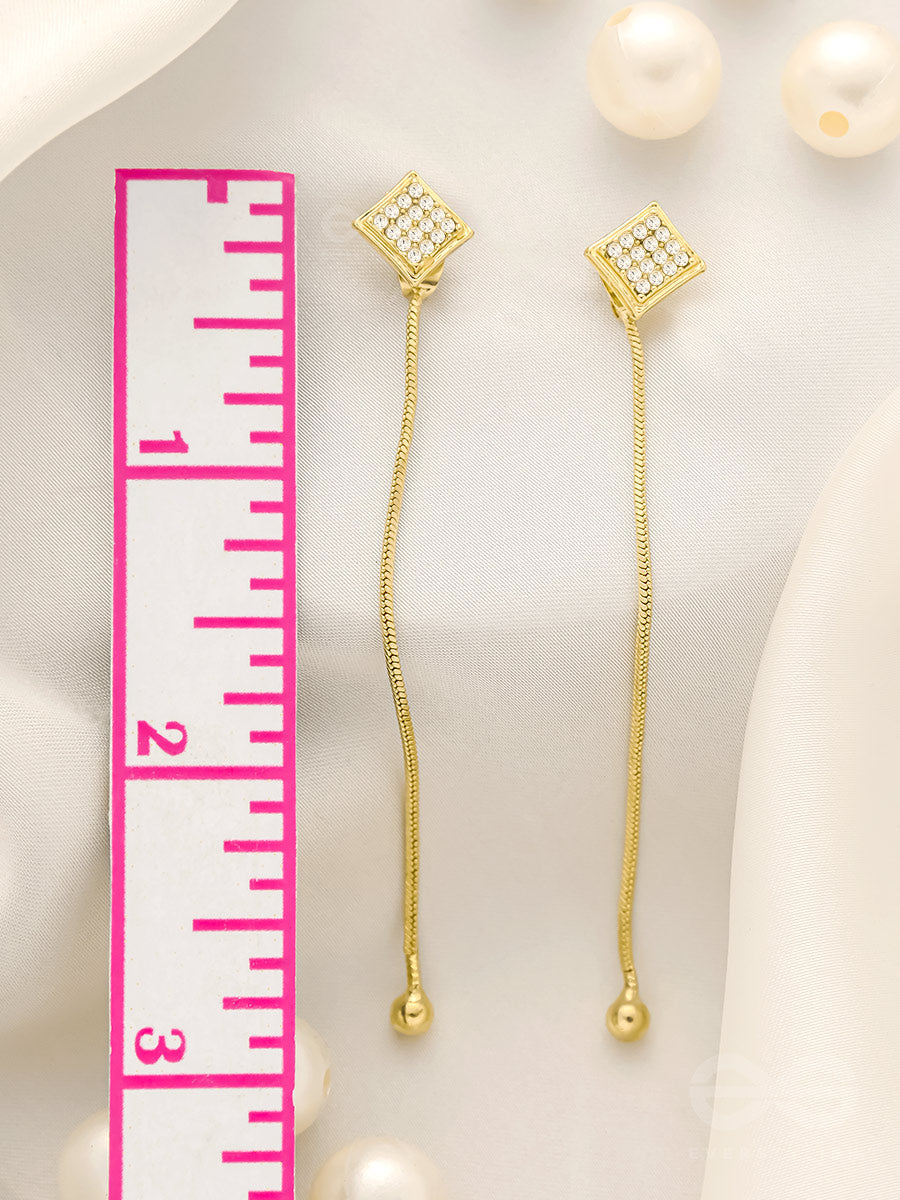 Drops Of Gold- Rhinestones Encrusted Golden Dangler Earrings