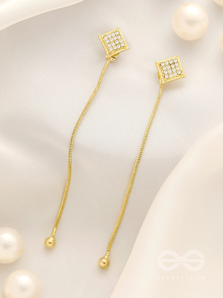 Drops Of Gold- Rhinestones Encrusted Golden Dangler Earrings