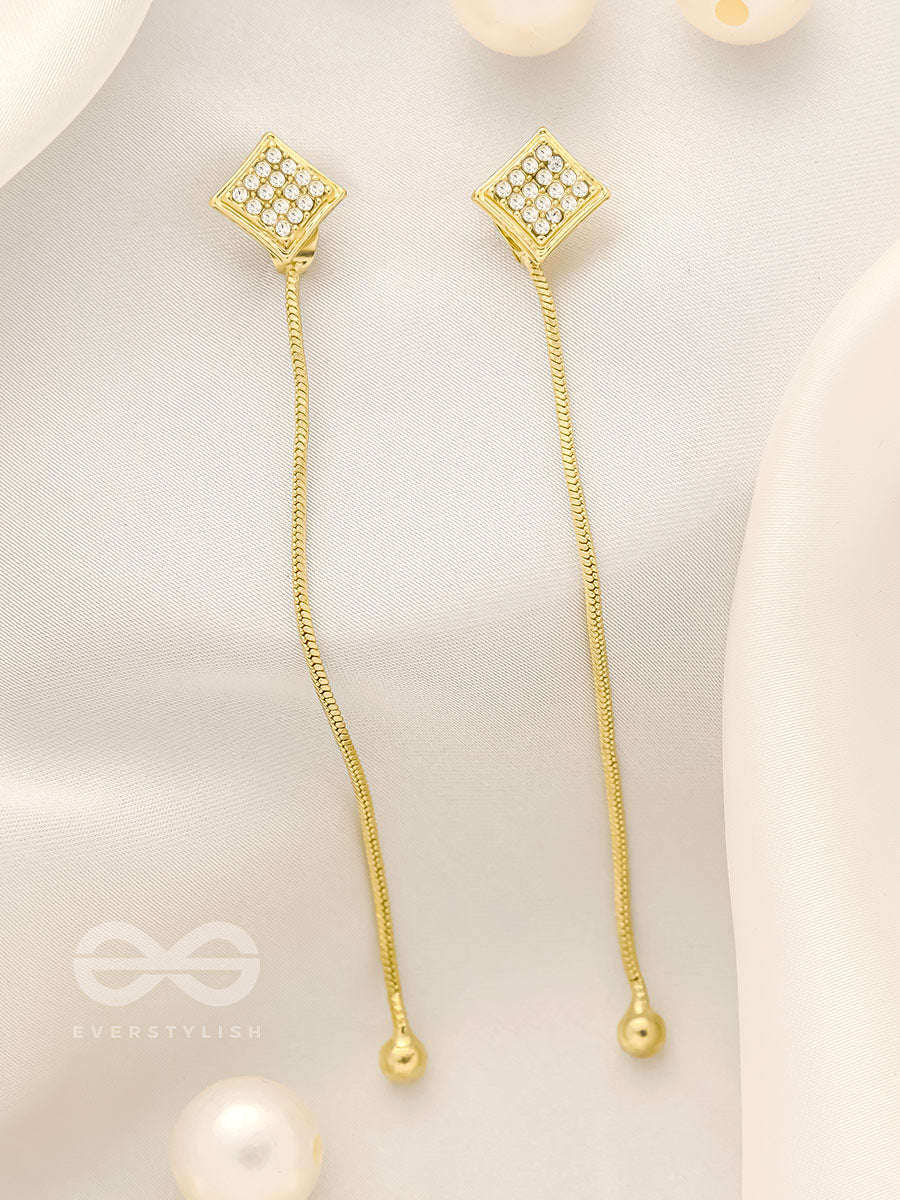 Drops Of Gold- Rhinestones Encrusted Golden Dangler Earrings