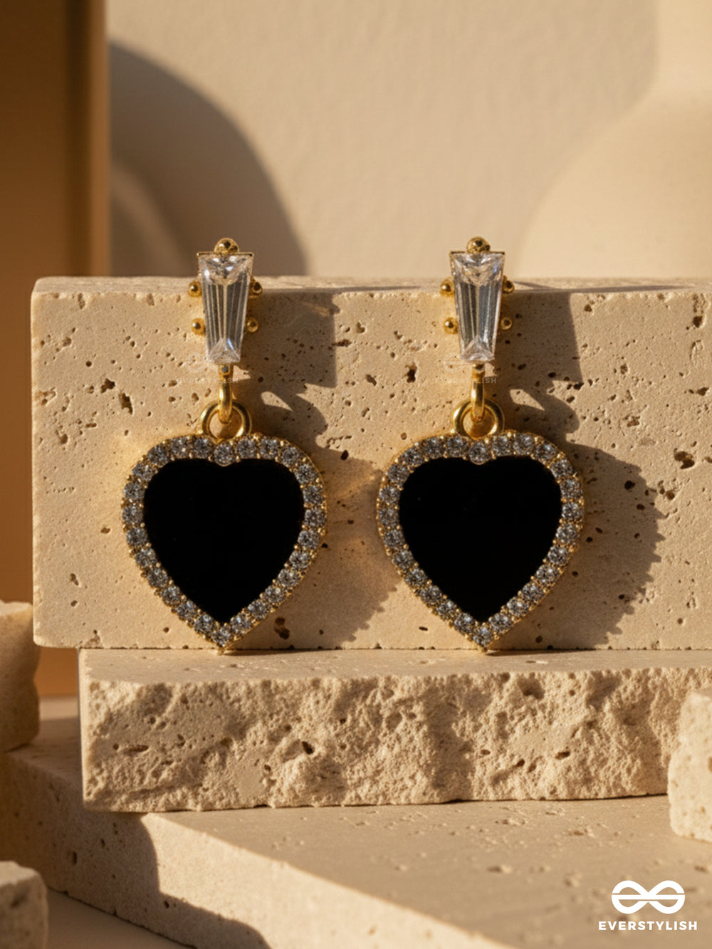 Heart Of Ocean- Green Heart-Shaped Gem Stones And Rhinestones Studded Earrings