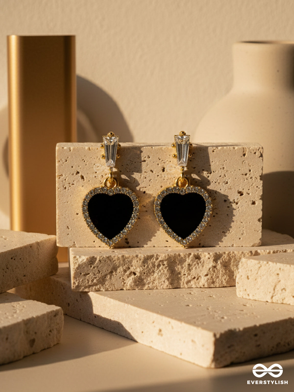 Heart Of Ocean- Green Heart-Shaped Gem Stones And Rhinestones Studded Earrings