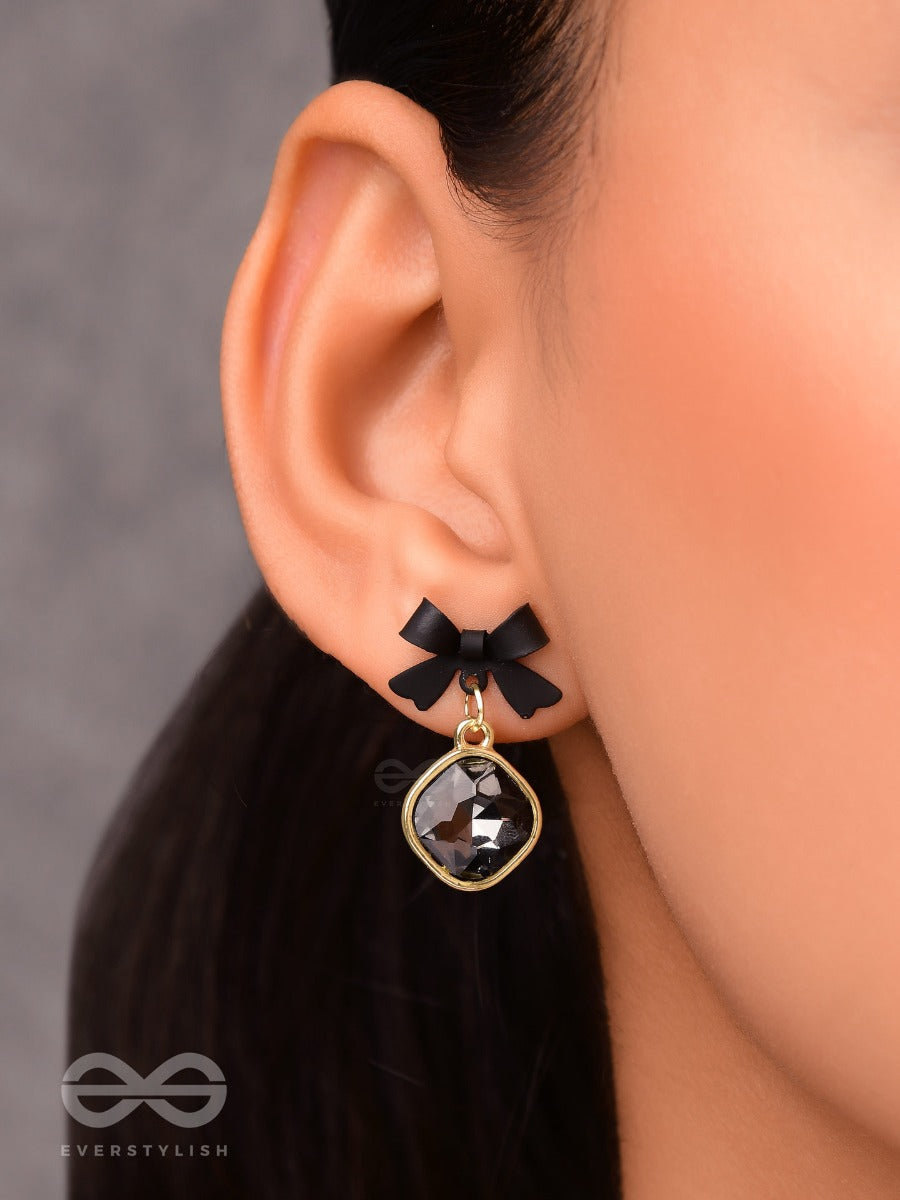 Black Magic Bows- Black And Golden Crystal Earrings