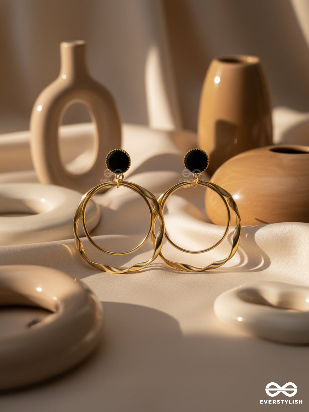 Full Circles- Black And Golden Earrings