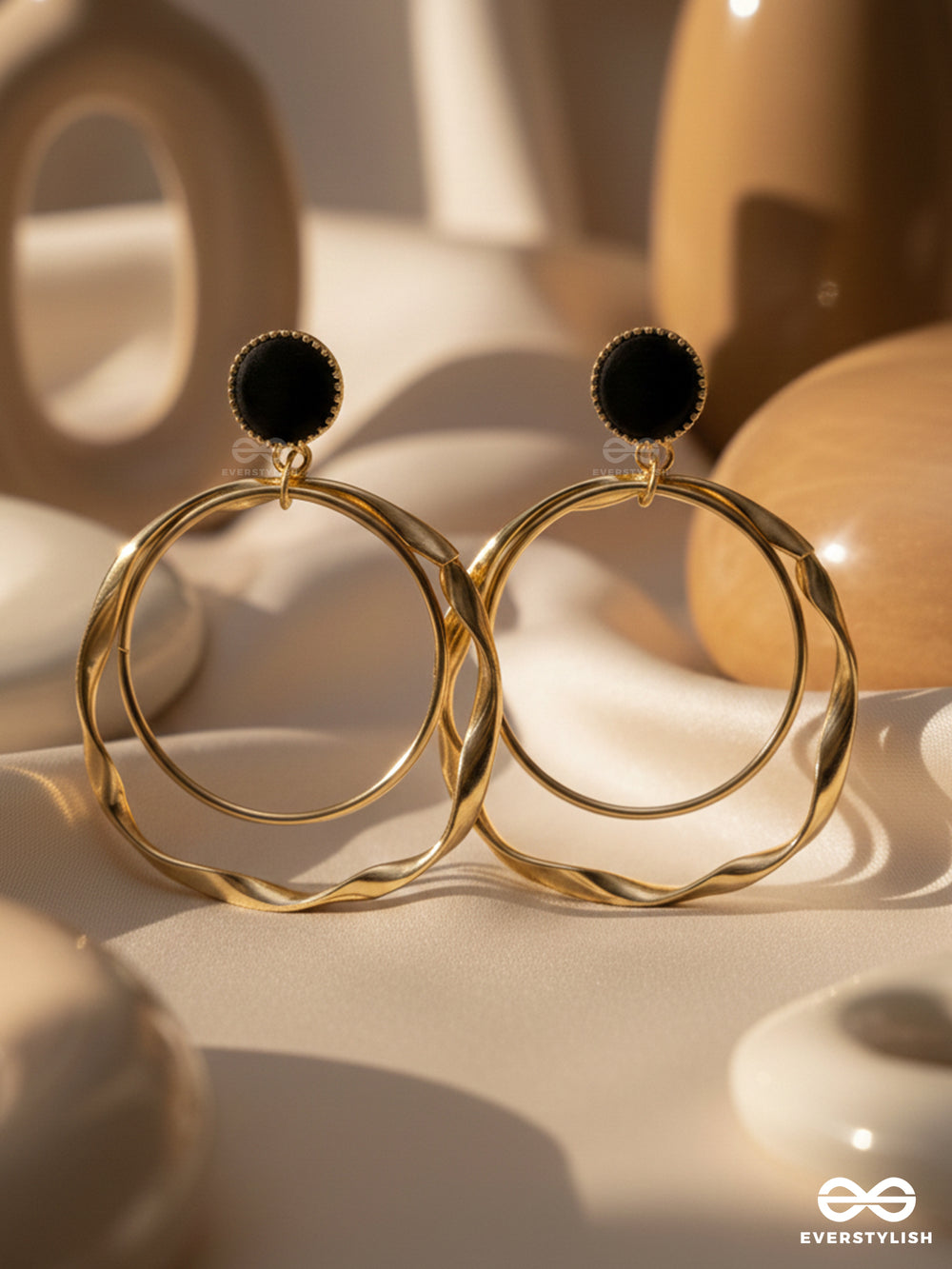 Full Circles- Black And Golden Earrings