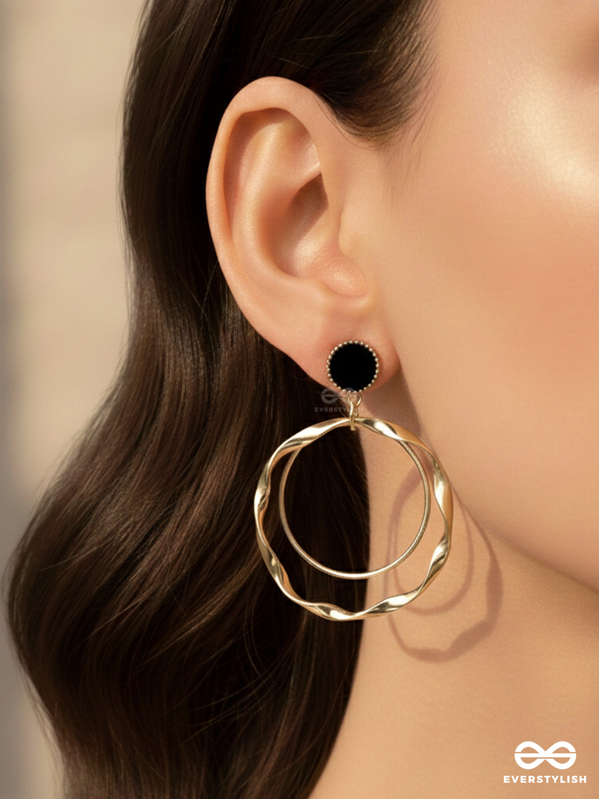 Full Circles- Black And Golden Earrings