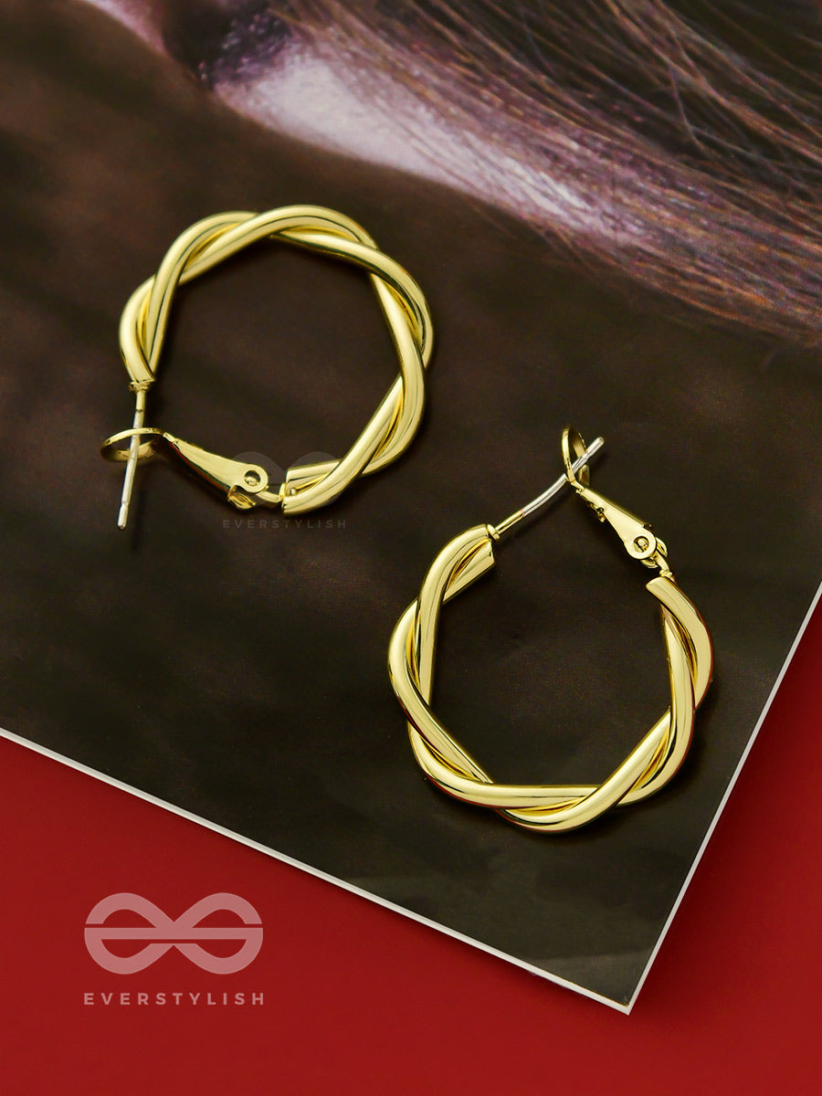 Twists And Turns- Golden Hoop Earrings