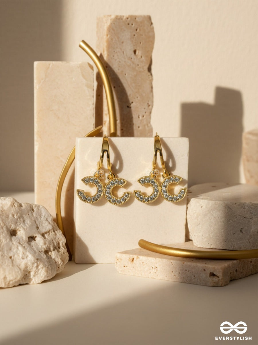 I 'C' You- Rhinestones Encrusted Golden Earrings