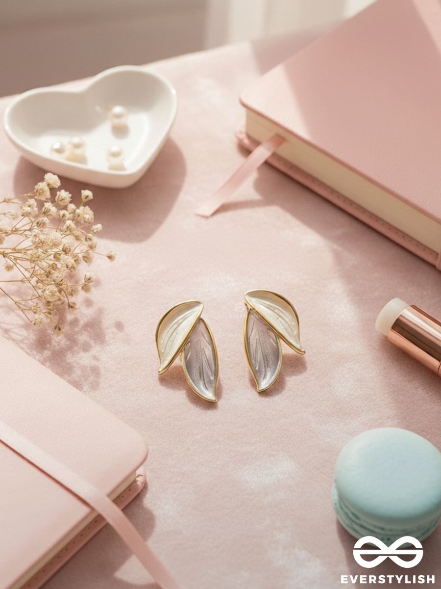 Petals Panache- Golden Enamelled Earrings (Sky Blue)