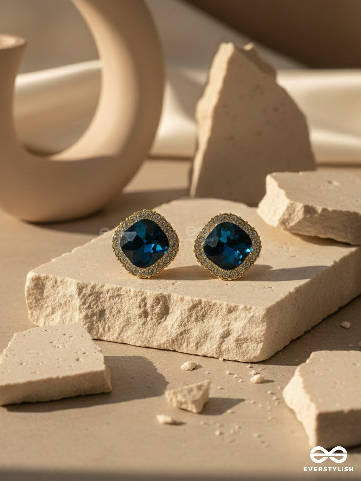 The Royal Touch- Solitaire And CZ Stones Studded Royal Blue Earrings