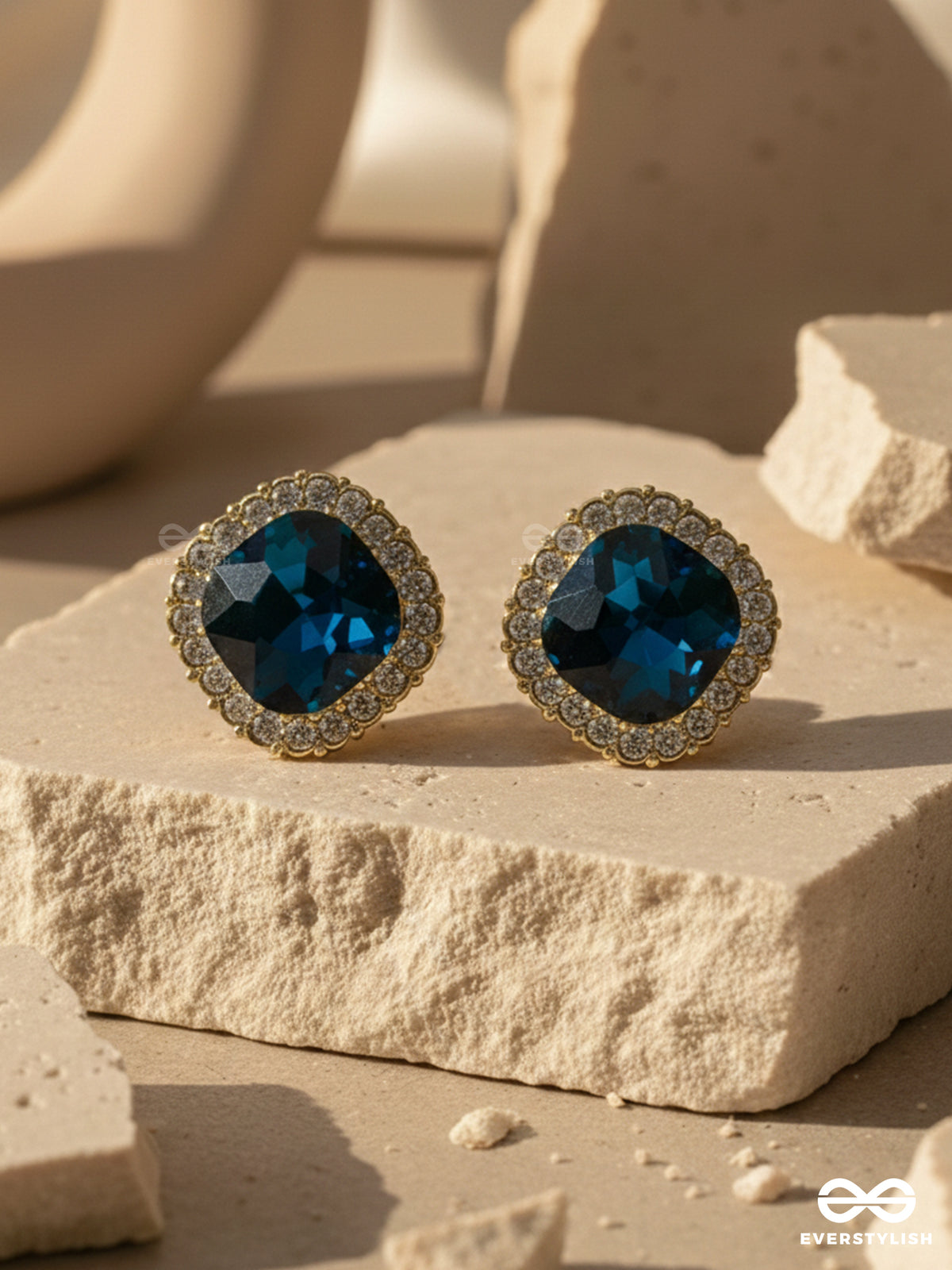 The Royal Touch- Solitaire And CZ Stones Studded Royal Blue Earrings