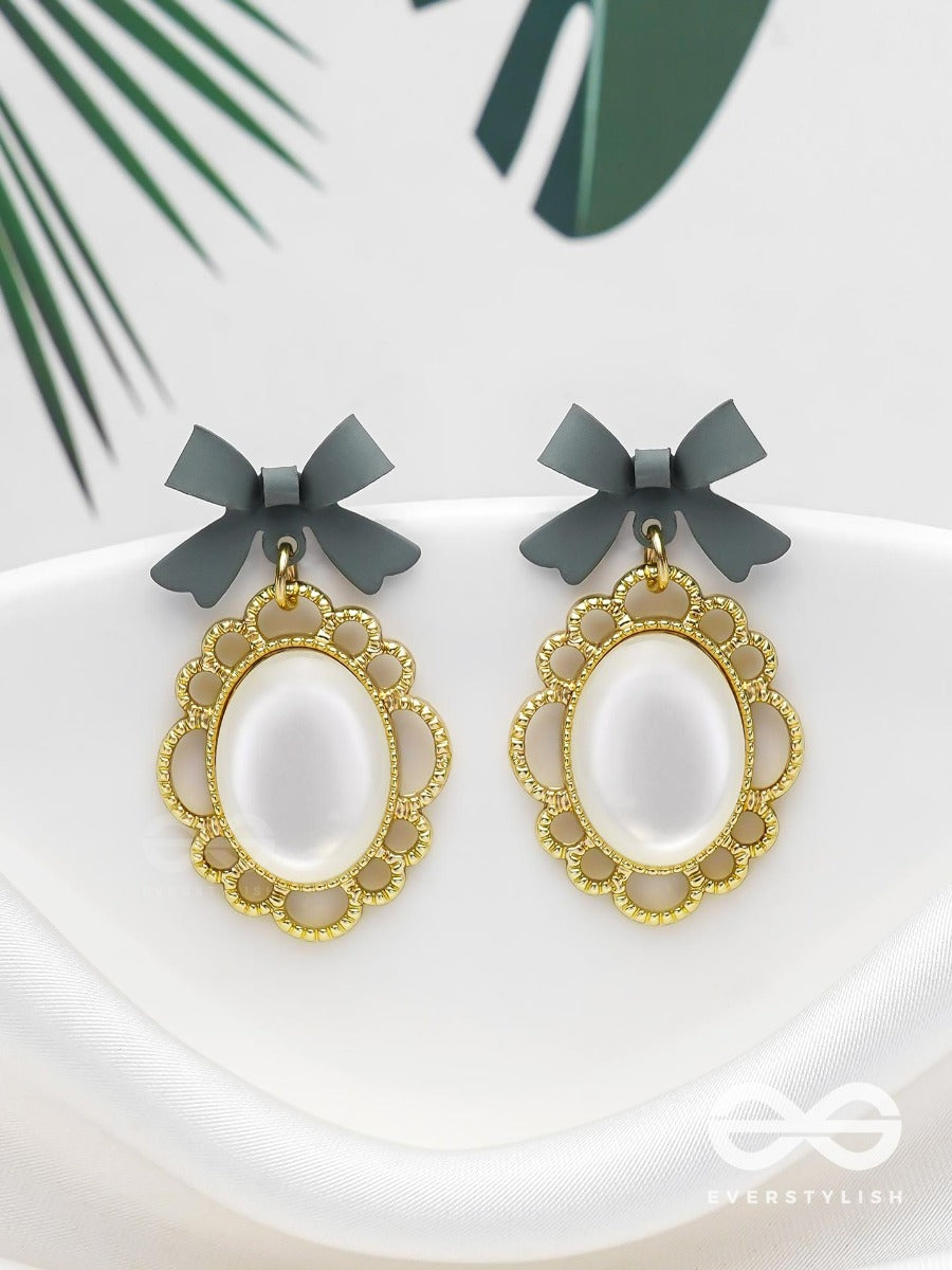 Princess Bow Frames- Grey And Golden Earrings
