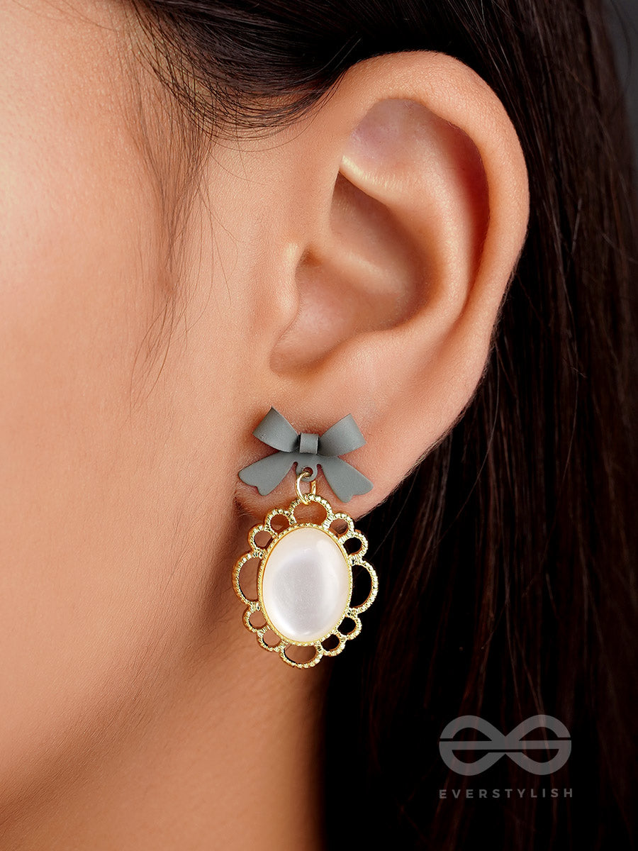 Princess Bow Frames- Grey And Golden Earrings