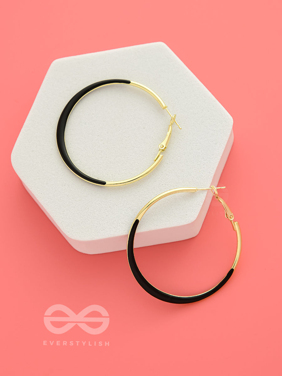 Smoky Loops- Black And Golden Hoop Earrings
