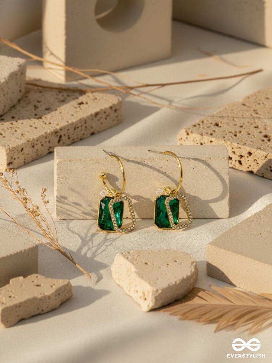 Blazing Jades- Rhinestones Studded Golden And Green Crystal Earrings