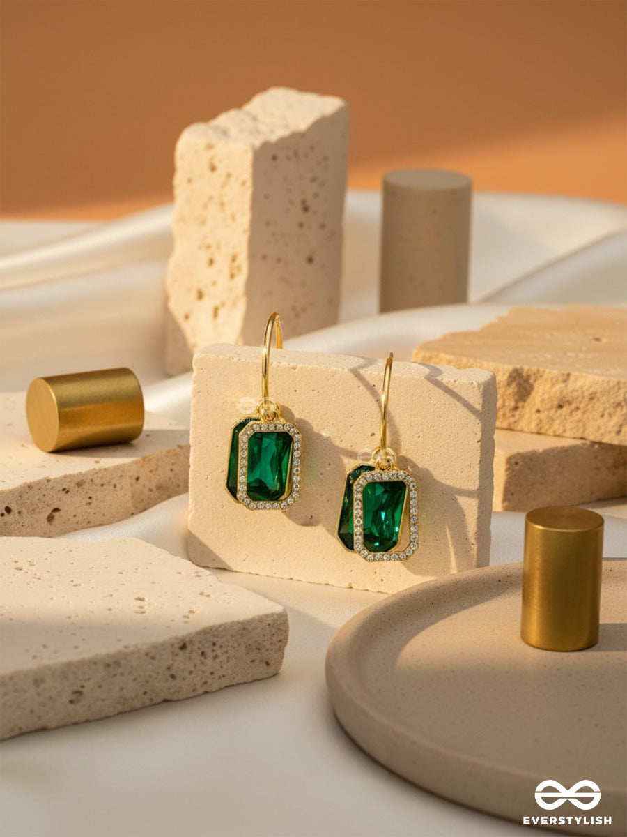 Blazing Jades- Rhinestones Studded Golden And Green Crystal Earrings