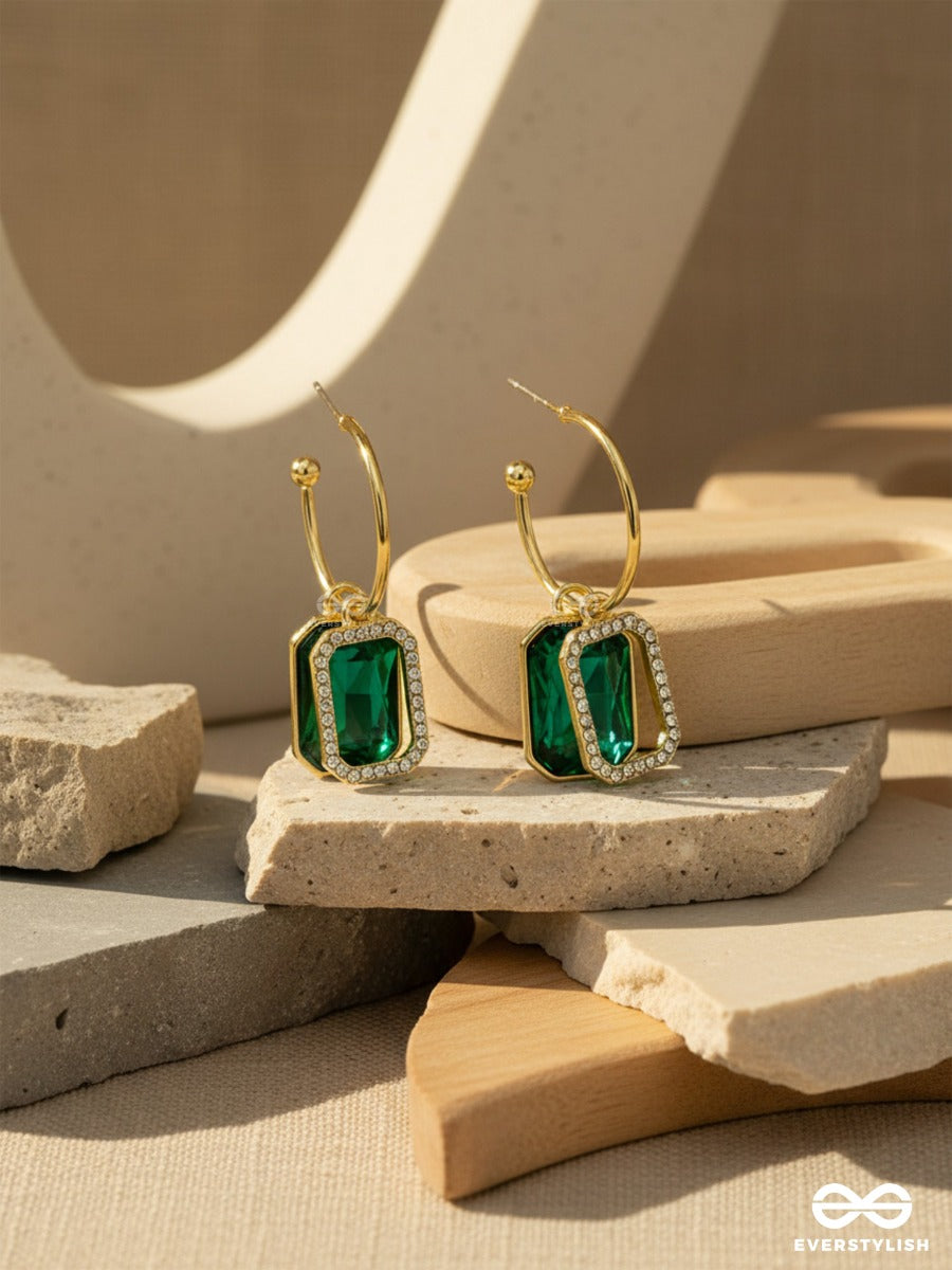 Blazing Jades- Rhinestones Studded Golden And Green Crystal Earrings