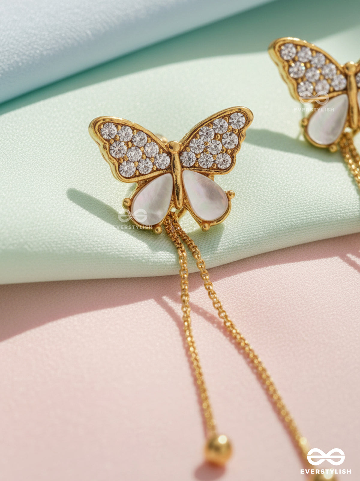 Buzzerflies- Gemstone And Rhinestones Studded Golden Earrings