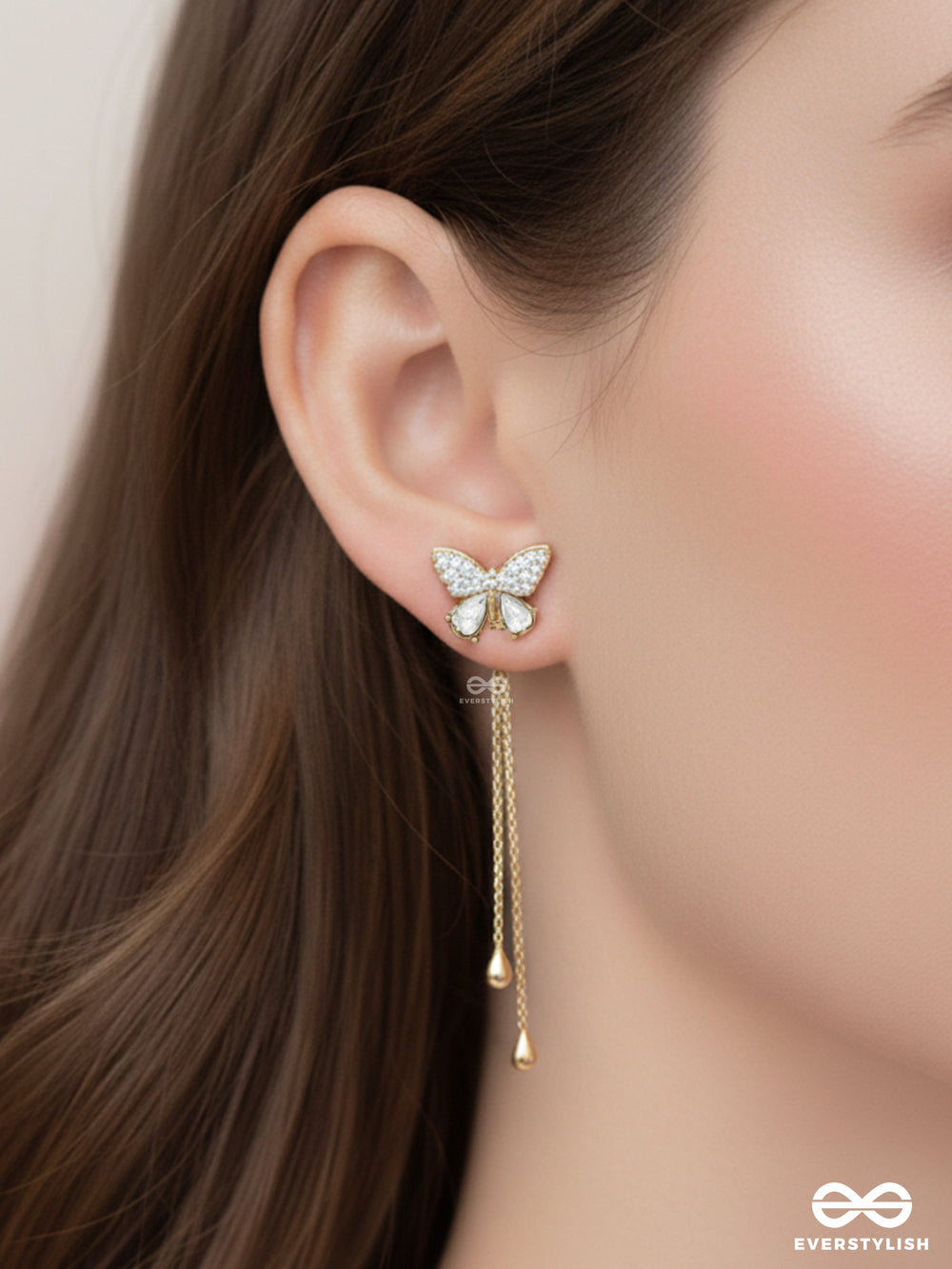 Buzzerflies- Gemstone And Rhinestones Studded Golden Earrings
