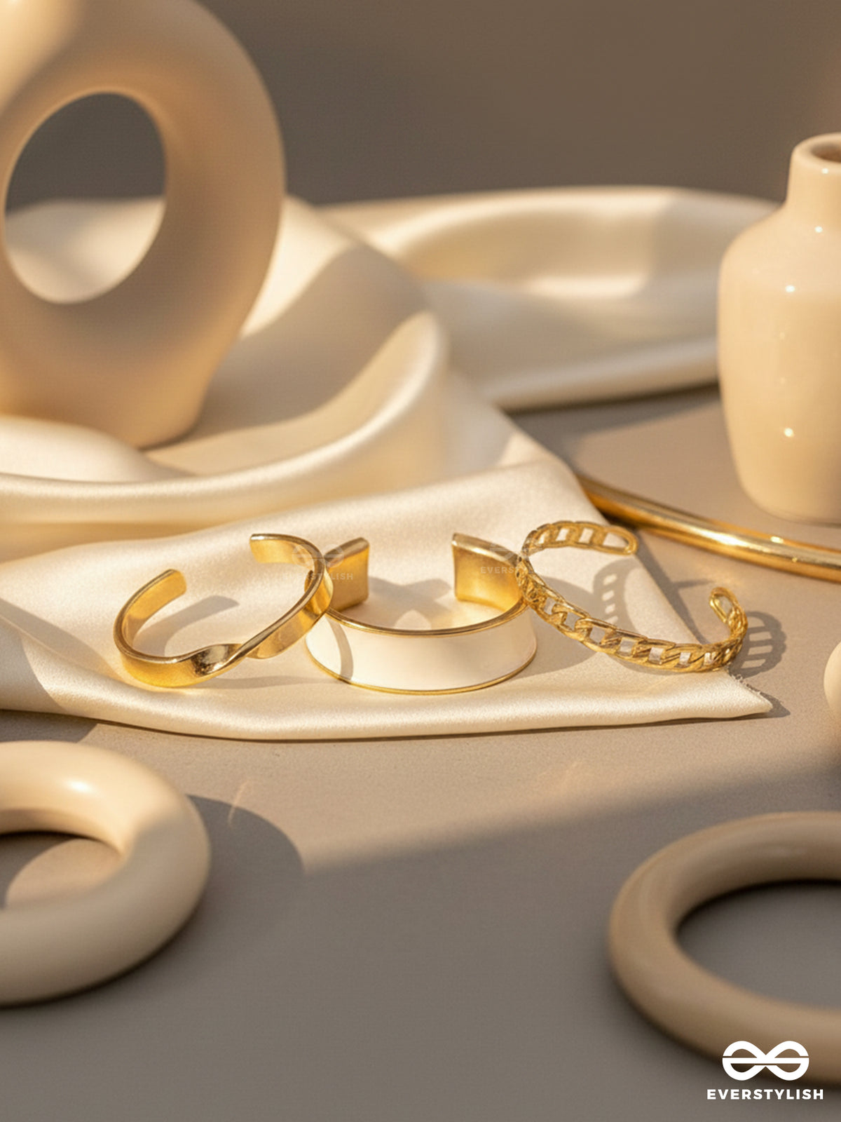 Three Cheers- Set Of Three White And Rose Gold Rings