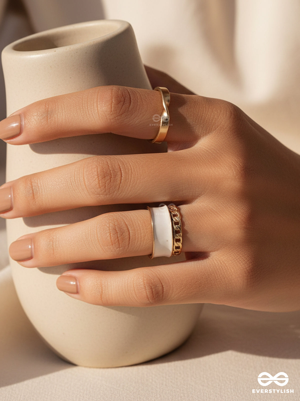 Three Cheers- Set Of Three White And Rose Gold Rings