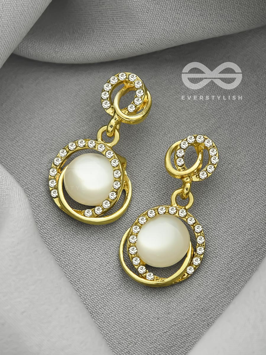 The Moonshine- Golden Rhinestones And Pearl Earrings
