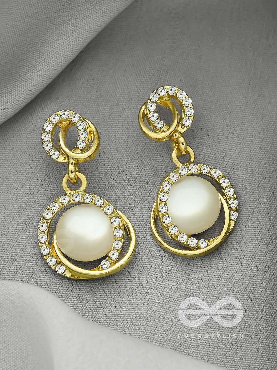 The Moonshine- Golden Rhinestones And Pearl Earrings