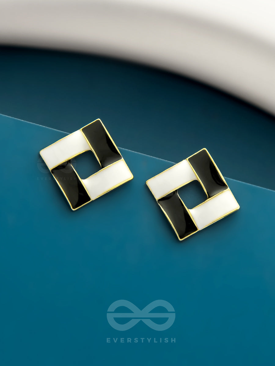 The Monochrome Maze- Black N White Enamelled Earrings