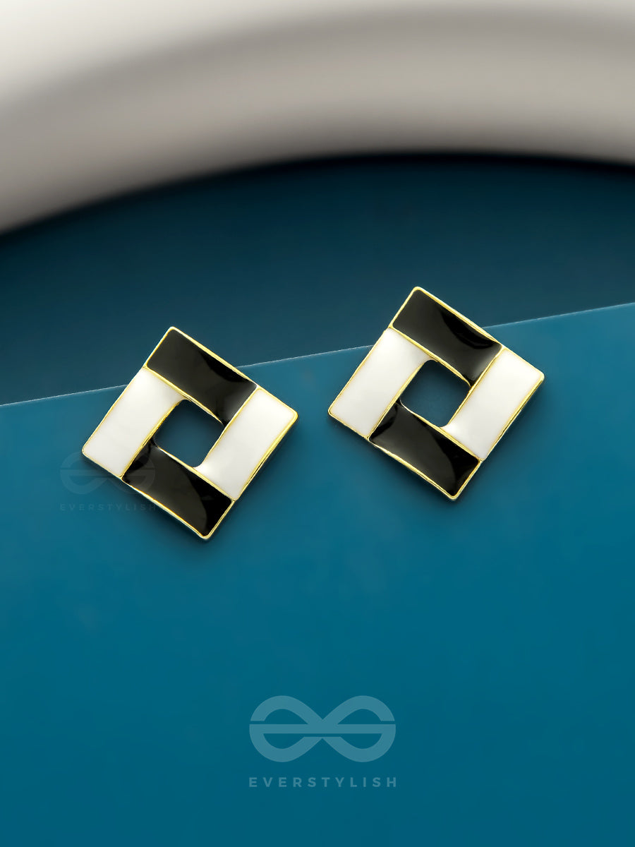 The Monochrome Maze- Black N White Enamelled Earrings
