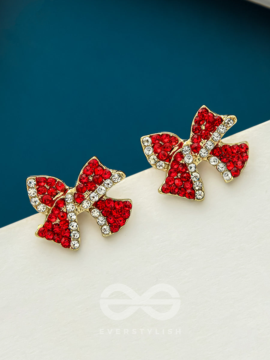 The Bond Of Passion- Golden Rhinestones Earrings (Ruby Red)