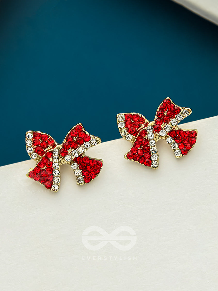 The Bond Of Passion- Golden Rhinestones Earrings (Ruby Red)