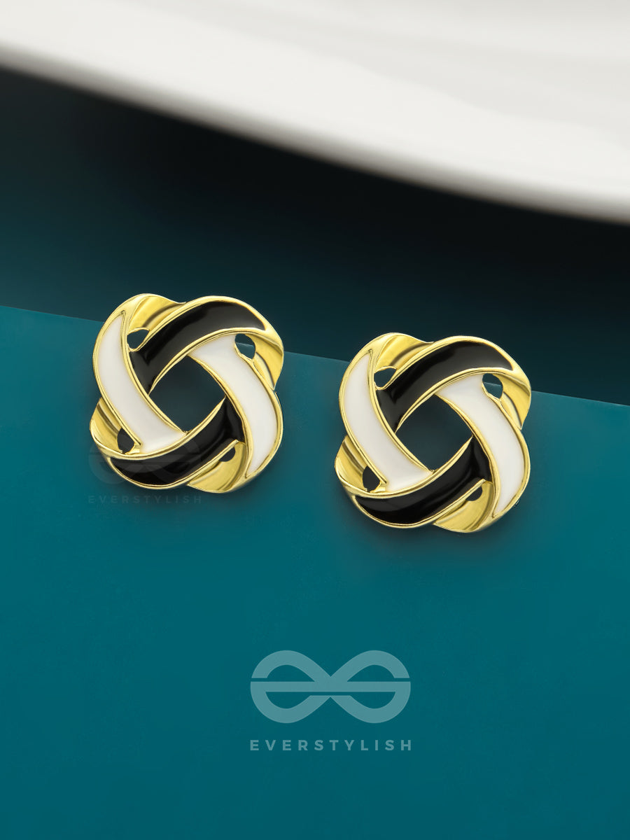 The Greyscale Galaxy- Black N White Enamelled Golden Earrings