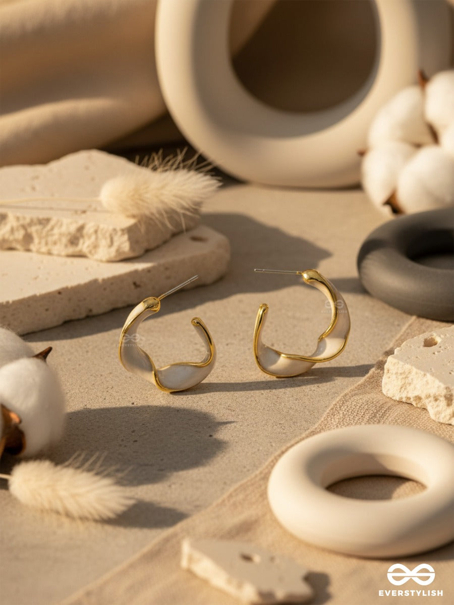The Twisted Crescent- Classy Golden Earrings (Porcelain White)