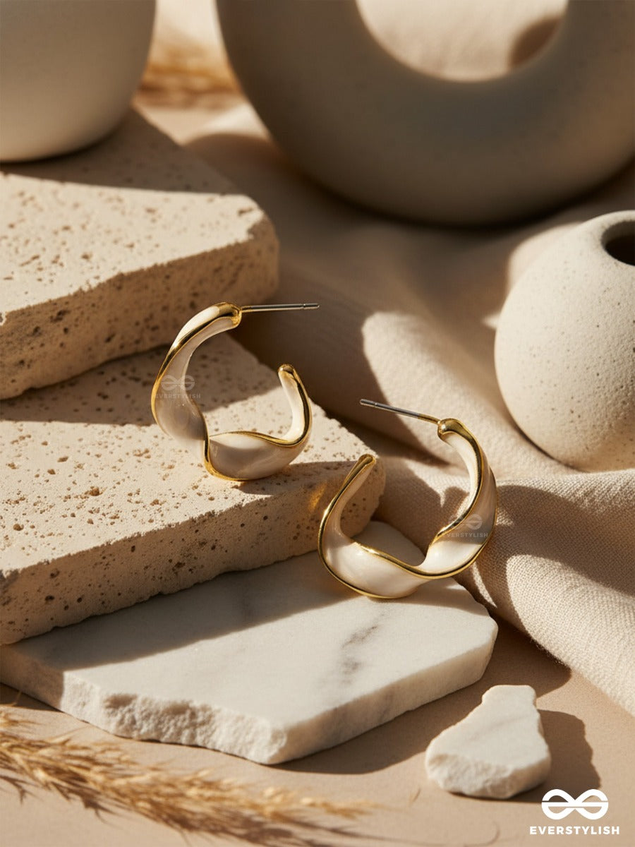 The Twisted Crescent- Classy Golden Earrings (Porcelain White)