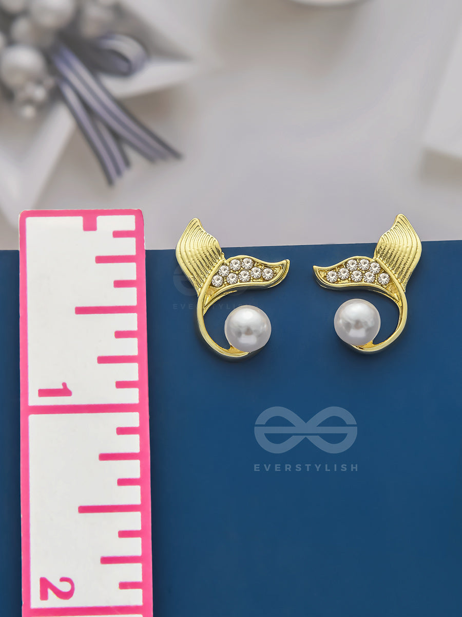 The Pearly Mermaid- Golden Rhinestones And Pearl Earrings